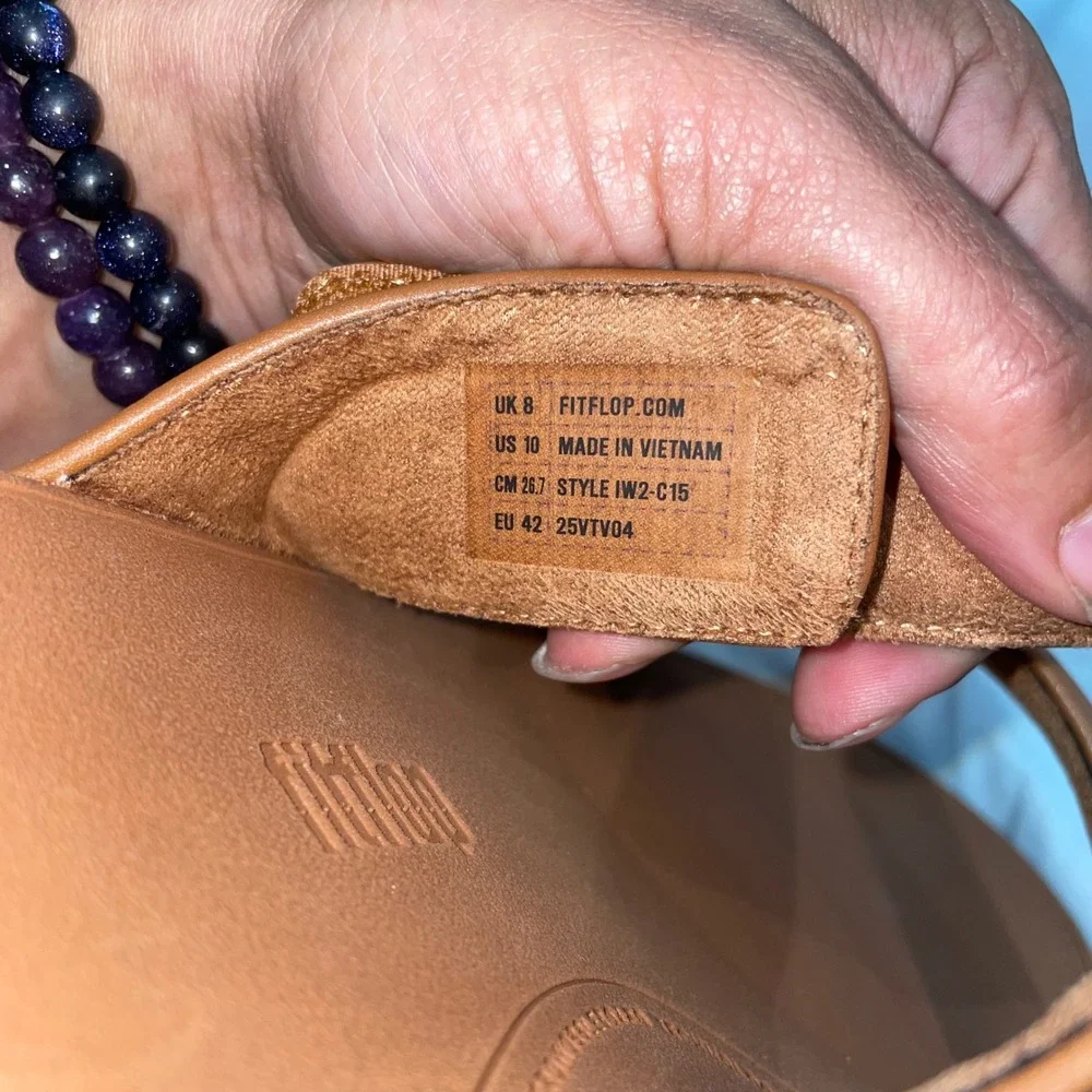 FitFlop F-Mode Go Adjustable Flatform Two-Bar Slides Deep Tan IW2-C15 Womens 10
